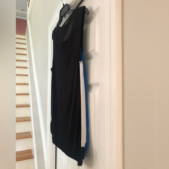 Worthington Color-block Mixed Media Blue/Black Tunic Tank Top Blouse - Picture 5 of 16